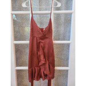 Lucy in the Sky Women's Rusty Terracotta Ruffle Mini Dress with Tie Waist